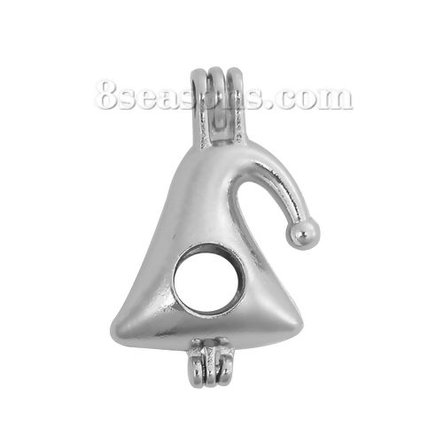 Picture of Zinc Based Alloy 3D Wish Pearl Locket Jewelry Pendants Halloween Witch Hat Silver Tone Can Open (Fit Bead Size: 8mm) 29mm(1 1/8") x 20mm( 6/8"), 2 PCs