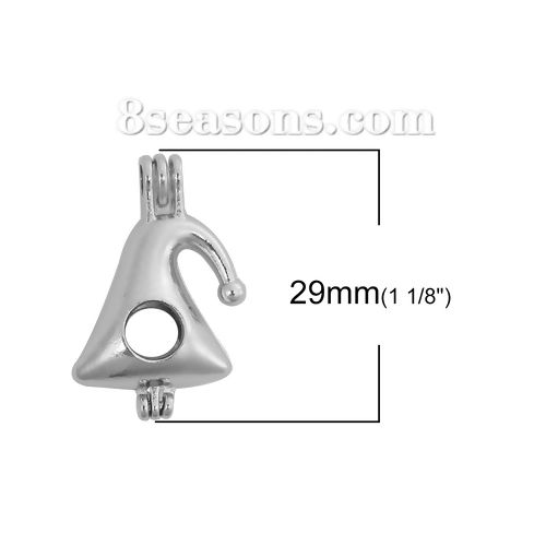 Picture of Zinc Based Alloy 3D Wish Pearl Locket Jewelry Pendants Halloween Witch Hat Silver Tone Can Open (Fit Bead Size: 8mm) 29mm(1 1/8") x 20mm( 6/8"), 2 PCs