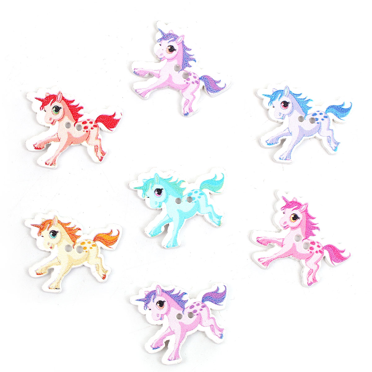 Picture of 50 PCs Natural Wood Sewing Buttons Scrapbooking 2 Holes Horse Animal At Random Mixed Color 33mm x 28mm