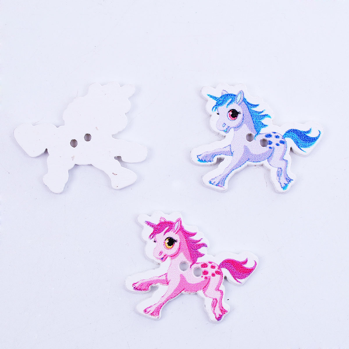 Picture of 50 PCs Natural Wood Sewing Buttons Scrapbooking 2 Holes Horse Animal At Random Mixed Color 33mm x 28mm