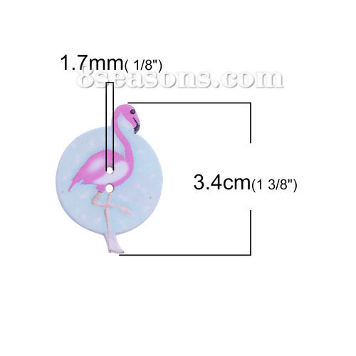 Imagen de Madera Botón de Costura Scrapbooking Dos Agujeros Flamenco Al Azar Ronda 34mm x 25mm, 50 Unidades