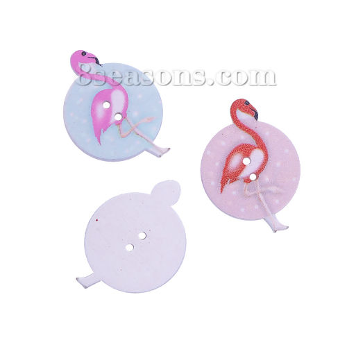 Imagen de Madera Botón de Costura Scrapbooking Dos Agujeros Flamenco Al Azar Ronda 34mm x 25mm, 50 Unidades