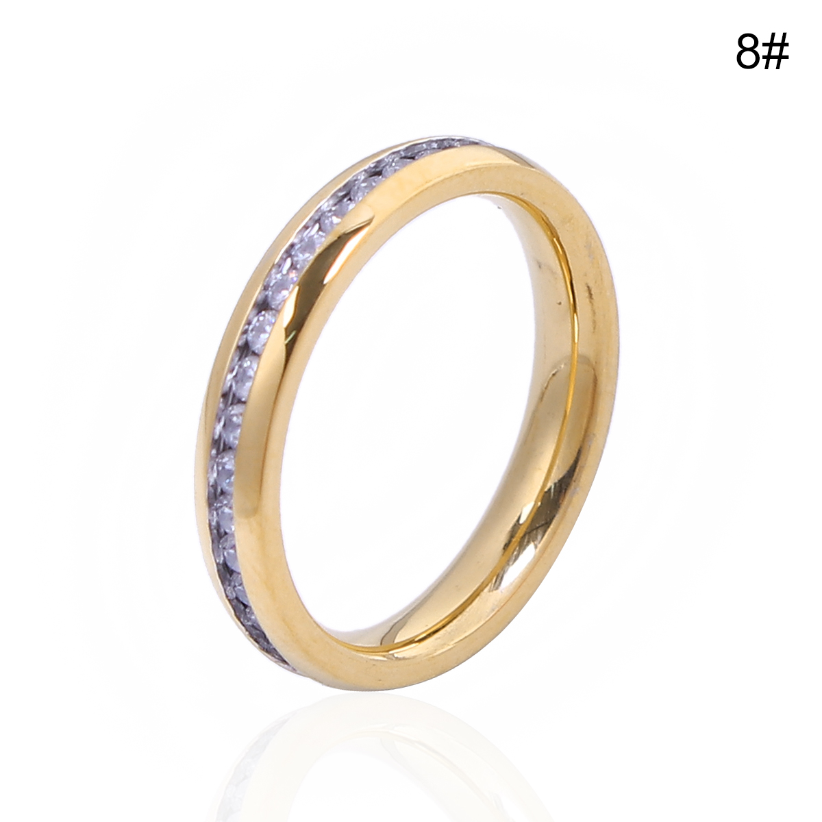 Picture of 304 Stainless Steel Unadjustable Rings Gold Plated Clear Rhinestone 18.3mm(6/8")(US Size 8), 1 Piece