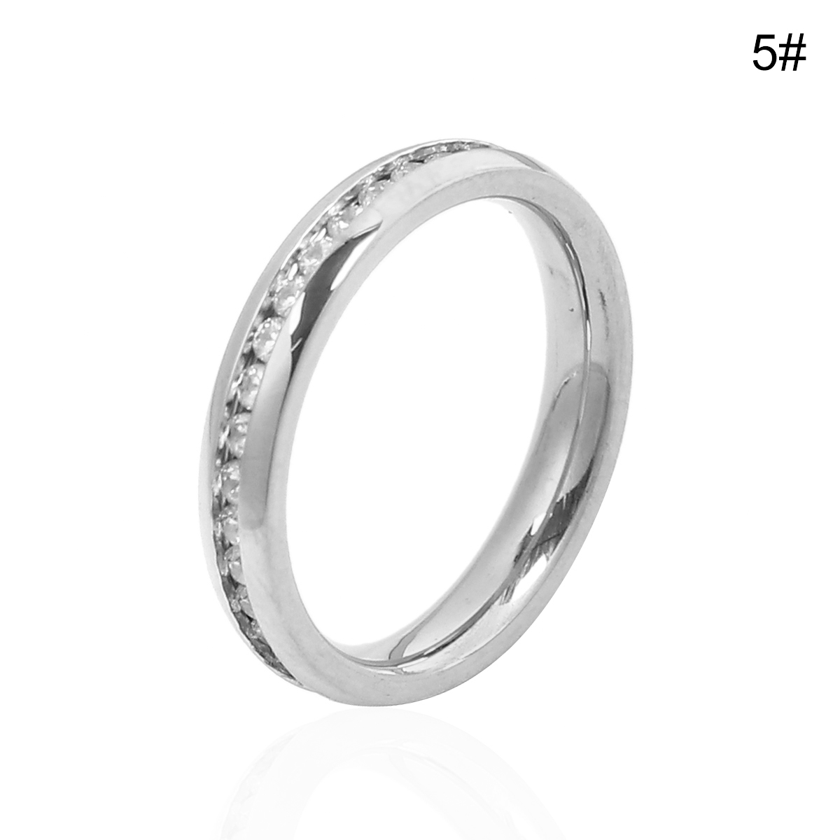 Picture of 304 Stainless Steel Unadjustable Rings Silver Tone Clear Rhinestone 15.7mm( 5/8")(US Size 5), 1 Piece