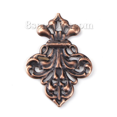 Picture of Iron Based Alloy Filigree Stamping Embellishments Antique Copper 50mm(2") x 35mm(1 3/8"), 50 PCs