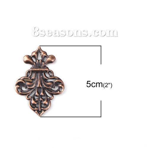 Picture of Iron Based Alloy Filigree Stamping Embellishments Antique Copper 50mm(2") x 35mm(1 3/8"), 50 PCs