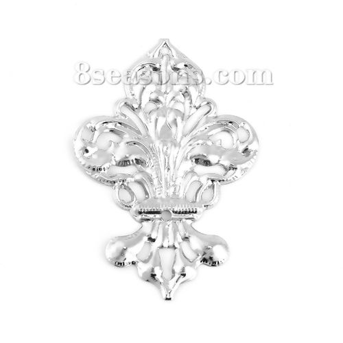 Picture of Iron Based Alloy Filigree Stamping Embellishments Silver Tone 50mm(2") x 35mm(1 3/8"), 50 PCs