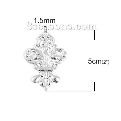 Picture of Iron Based Alloy Filigree Stamping Embellishments Silver Tone 50mm(2") x 35mm(1 3/8"), 50 PCs