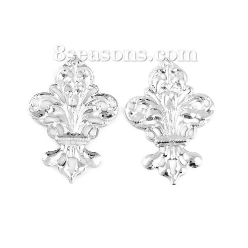 Picture of Iron Based Alloy Filigree Stamping Embellishments Silver Tone 50mm(2") x 35mm(1 3/8"), 50 PCs