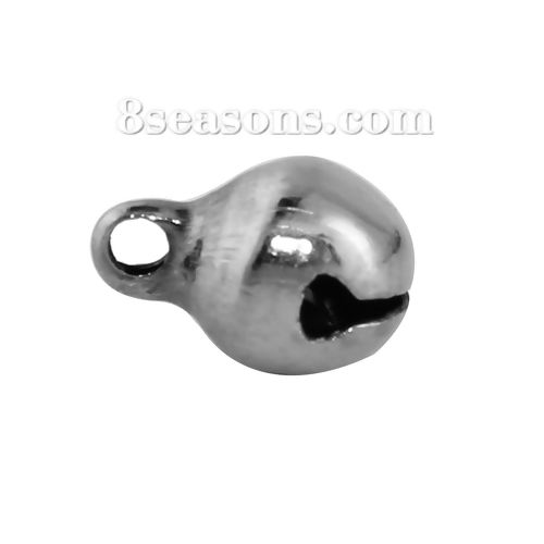 Picture of Brass Charms Christmas Jingle Bell Silver Tone 9mm( 3/8") x 6mm( 2/8"), 200 PCs