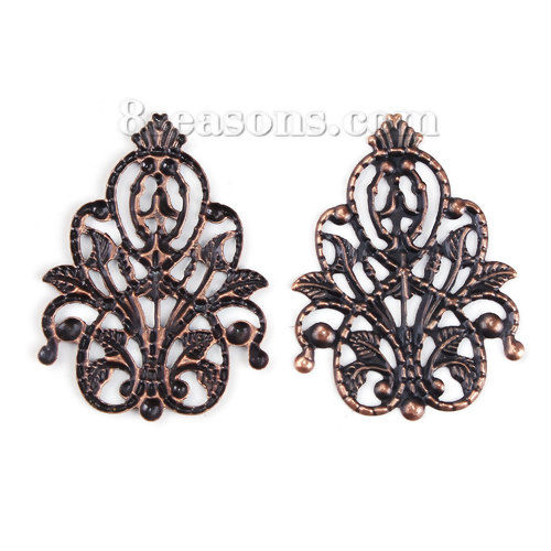 Picture of Iron Based Alloy Filigree Stamping Embellishments Flower Vine Antique Copper 35mm(1 3/8") x 26mm(1"), 100 PCs