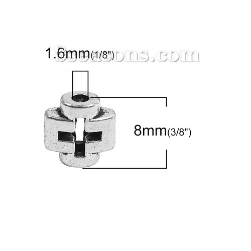 Picture of Zinc Based Alloy Spacer Beads Cross Antique Silver Color 8mm x 8mm, Hole: Approx 1.6mm, 100 PCs