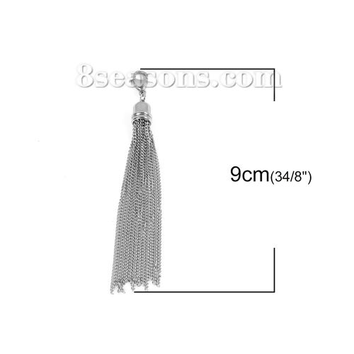 Imagen de 304 Acero Inoxidable Colgantes Panícula Tono de Plata 90mm x 8mm, 1 Unidad