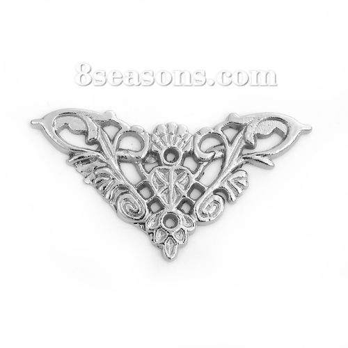 Picture of Zinc Based Alloy Filigree Stamping Embellishments Triangle Silver Tone 49mm(1 7/8") x 27mm(1 1/8"), 20 PCs