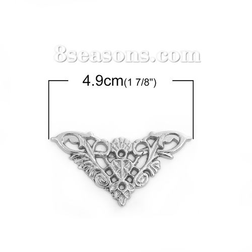Picture of Zinc Based Alloy Filigree Stamping Embellishments Triangle Silver Tone 49mm(1 7/8") x 27mm(1 1/8"), 20 PCs