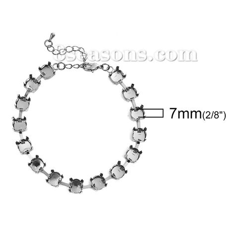 Изображение Латунь с Замком-тогл Кубок Цепи Браслеты Серебряный Тон Основы для Кабошонов （Подходят для 7мм диаметр） 21см Длина, 3 ШТ