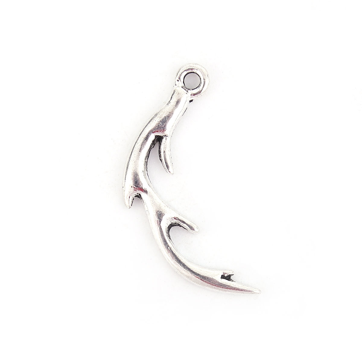 Bild von Zinklegierung Charms Anhänger Geweih Antiksilber Weihnachten 25mm x 12mm, 50 Stück