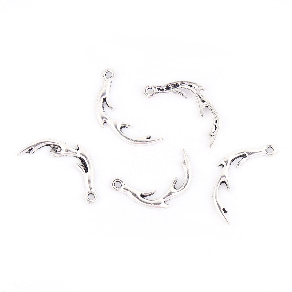 Bild von Zinklegierung Charms Anhänger Geweih Antiksilber Weihnachten 25mm x 12mm, 50 Stück