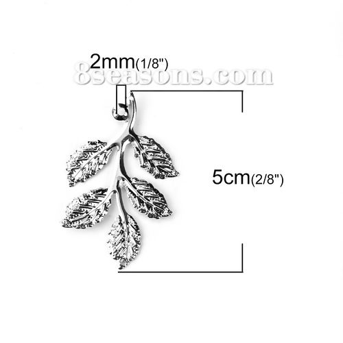 Picture of Iron Based Alloy Pendants Leaf Silver Tone 50mm(2") x 31mm(1 2/8"), 50 PCs