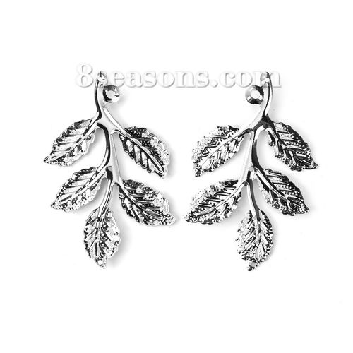 Picture of Iron Based Alloy Pendants Leaf Silver Tone 50mm(2") x 31mm(1 2/8"), 50 PCs