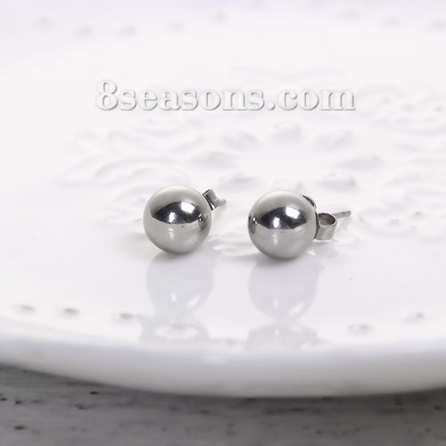 Imagen de 304 Acero Inoxidable Pendientes Tono de Plata Ronda 12mm x 2mm, Post/ Wire Size: (20 gauge), 1 Par