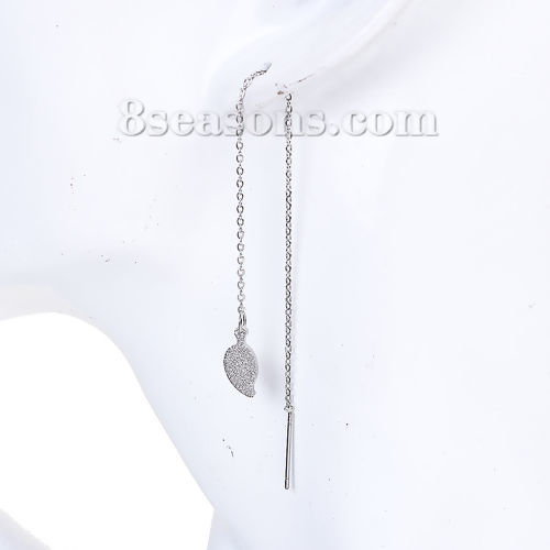 Imagen de 304 Acero Inoxidable Cadena Pendiente Tono de Plata Hoja Polvo Estelar 12.5cmlongitud, Post/ Wire: (21 gauge) 1 Par