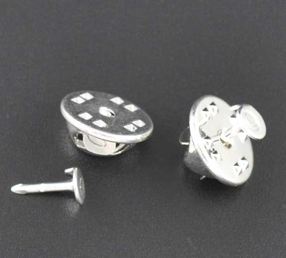 Picture of Brass Tie Tac Lapel Pin Brooches Findings Silver Plated 11.5x6mm 8x1.2mm, 100 Sets