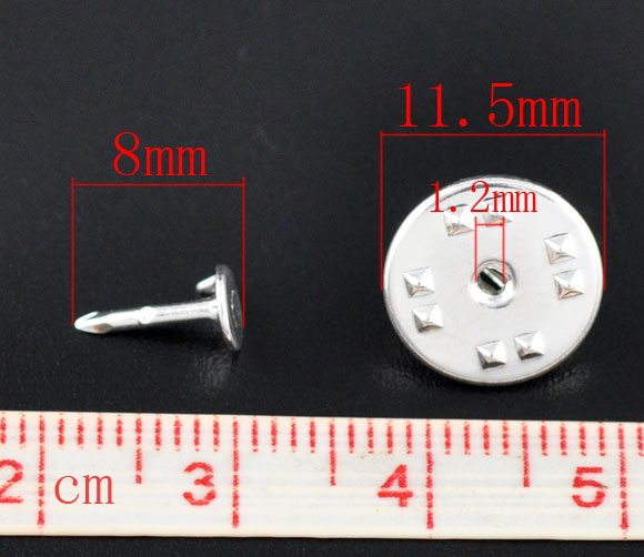 Picture of Brass Tie Tac Lapel Pin Brooches Findings Silver Plated 11.5x6mm 8x1.2mm, 100 Sets