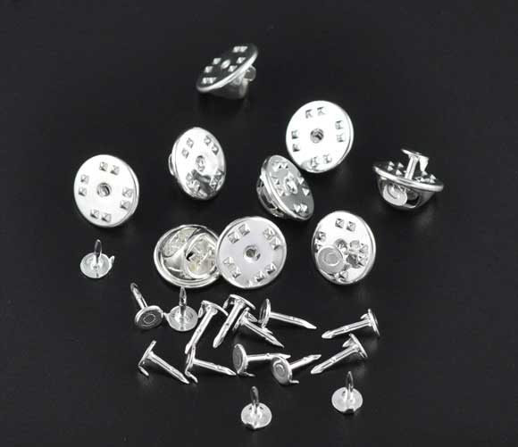 Picture of Brass Tie Tac Lapel Pin Brooches Findings Silver Plated 11.5x6mm 8x1.2mm, 100 Sets