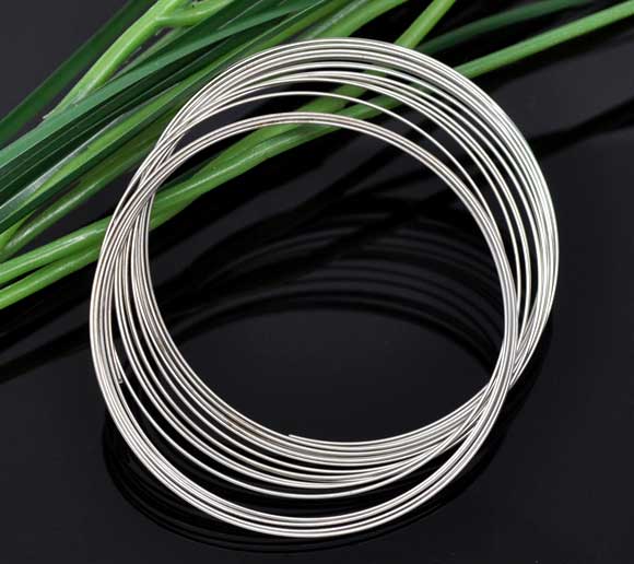 Picture of Steel Wire Beading Wire Bracelets Components Round Silver Tone 0.6mm, 5cm - 4.5cm Dia. 200 Loops