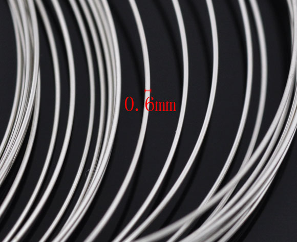 Picture of Steel Wire Beading Wire Bracelets Components Round Silver Tone 0.6mm, 5cm - 4.5cm Dia. 200 Loops