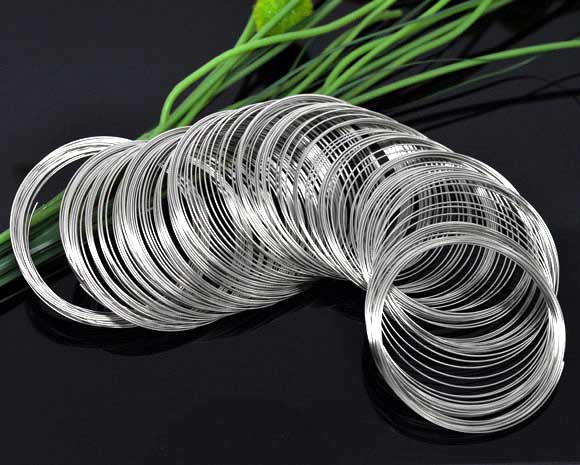 Picture of Steel Wire Beading Wire Bracelets Components Round Silver Tone 0.6mm, 5cm - 4.5cm Dia. 200 Loops