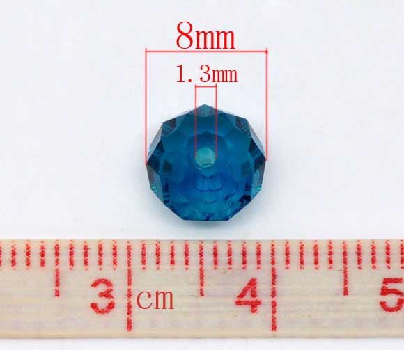 Picture of Crystal Glass Loose Beads Round Peacock Blue Faceted Transparent About 8mm Dia, Hole: Approx 1mm, 70 PCs