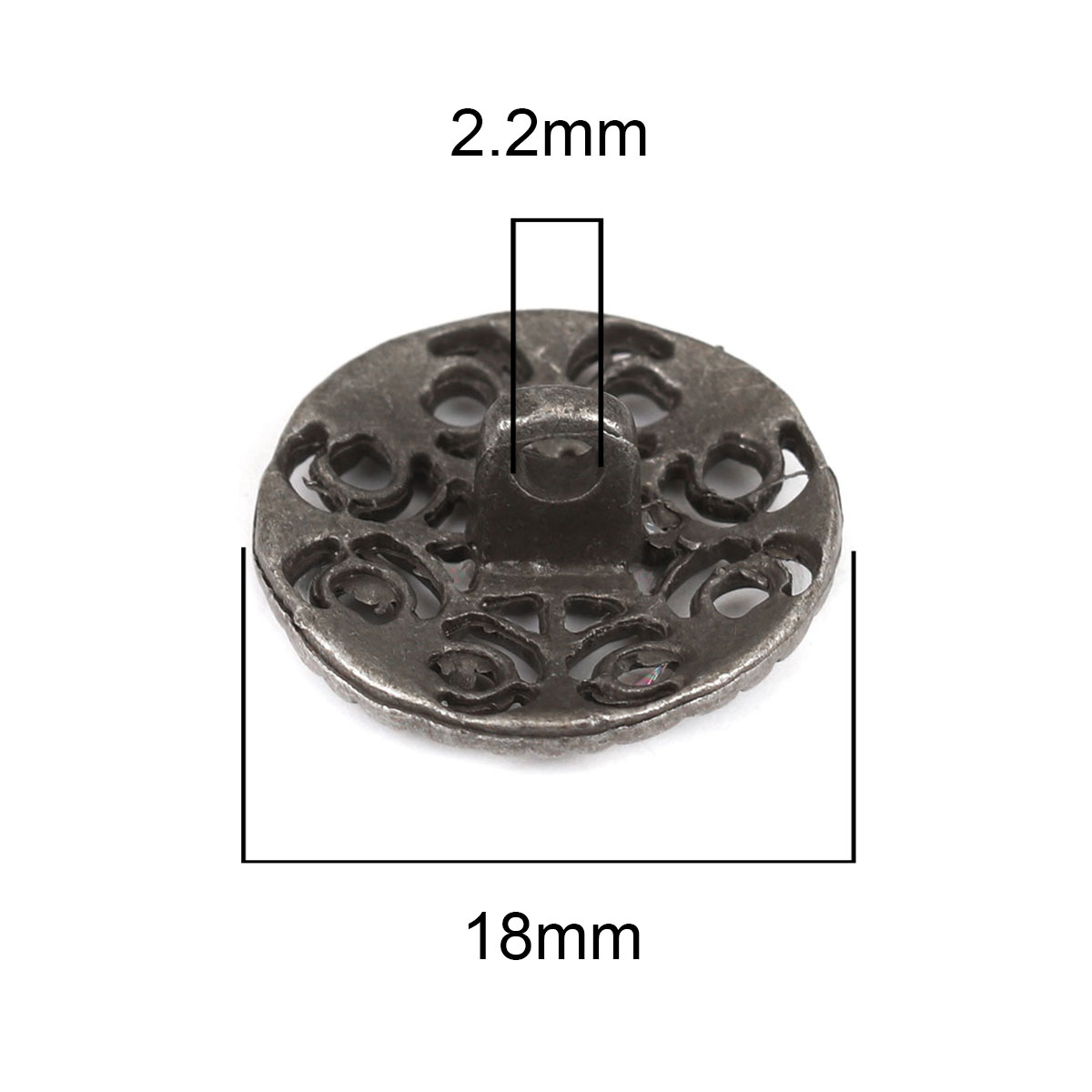Picture of 50 PCs Zinc Based Alloy Metal Sewing Shank Buttons Single Hole Antique Silver Color Round Filigree 18mm Dia.