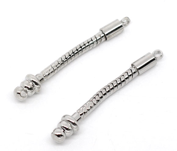 Picture of 10 PCs Brass European Style Snake Chain Earring Components Silver Tone