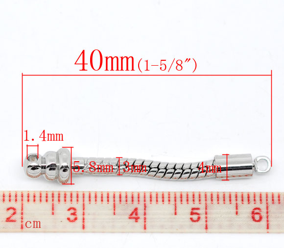 Picture of 10 PCs Brass European Style Snake Chain Earring Components Silver Tone