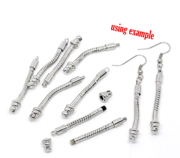 Picture of 10 PCs Brass European Style Snake Chain Earring Components Silver Tone