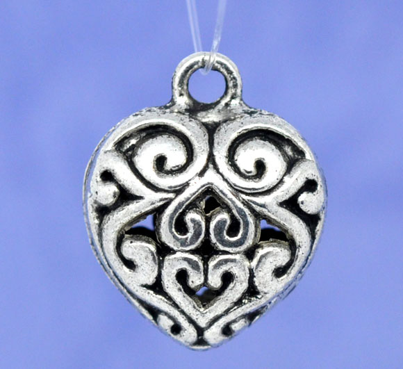 Bild von Antiksilber Metall Herz Anhänger Perlen Beads 16x13mm.Verkauft eine Packung mit 10 Stücke