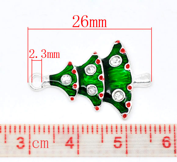 Imagen de Colgantes Aleación + Brillantito de Árbol Argentado Rhinestone Blanco 26.0mm x 17.0mm, 10 Unidades 