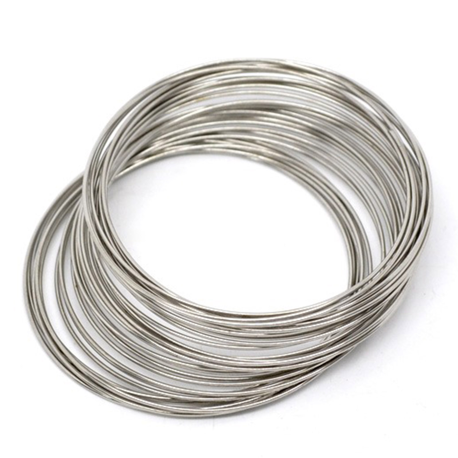 Imagen de 200 Aros Acero Beading Wire Componentes de pulsera Ronda Tono de Plata 0.6mm 40mm Dia.