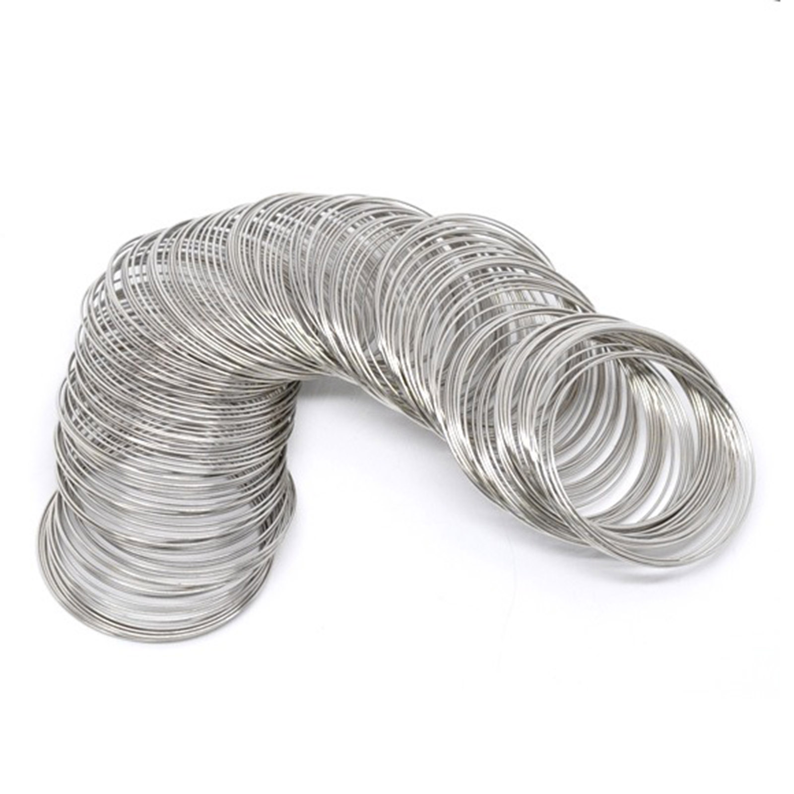 Imagen de 200 Aros Acero Beading Wire Componentes de pulsera Ronda Tono de Plata 0.6mm 40mm Dia.