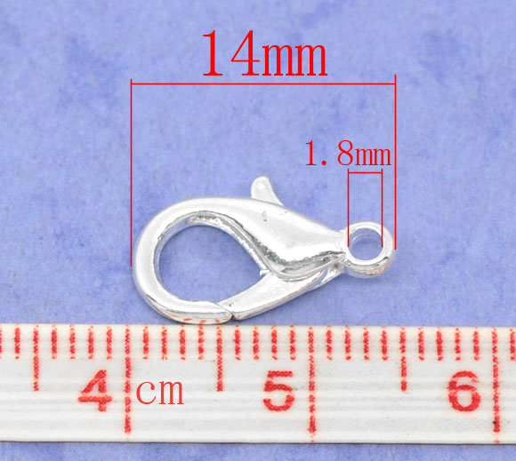 Picture of Zinc Based Alloy Lobster Clasps Silver Plated 14mm x 8mm, 50 PCs