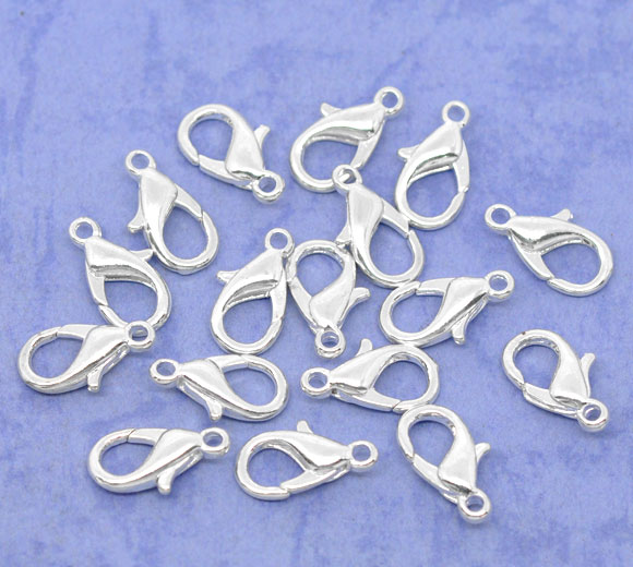 Picture of Zinc Based Alloy Lobster Clasps Silver Plated 14mm x 8mm, 50 PCs