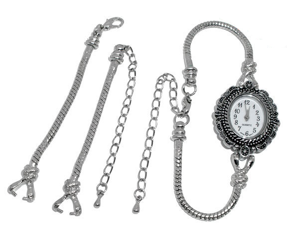 Picture of Brass Watch Chain For Watch Face Silver Tone 8.5cm(3 3/8") 9.5cm(3 3/4"), 2 Sets