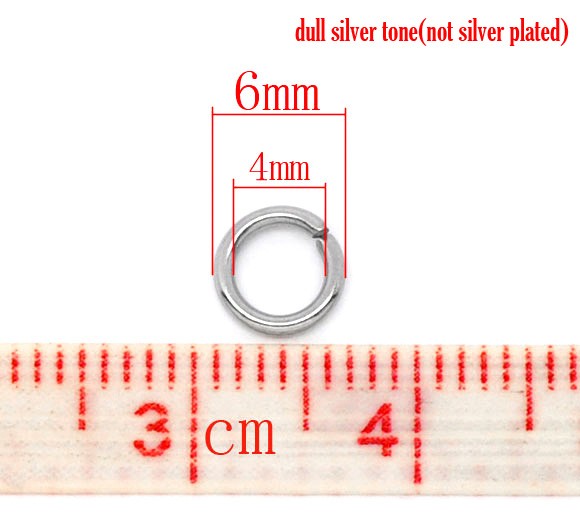Picture of 500 PCs 6mm Dia., 1mm(18 gauge) 304 Stainless Steel Open Jump Rings Findings For Jewelry Making Silver Tone Round