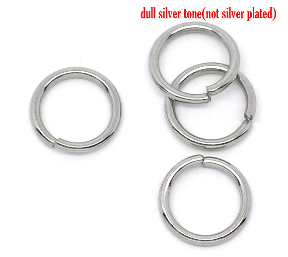 Picture of 200 PCs 10mm Dia., 1.2mm(17 gauge) 304 Stainless Steel Open Jump Rings Findings For Jewelry Making Silver Tone Round