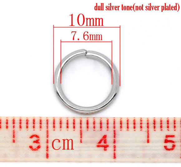 Picture of 200 PCs 10mm Dia., 1.2mm(17 gauge) 304 Stainless Steel Open Jump Rings Findings For Jewelry Making Silver Tone Round