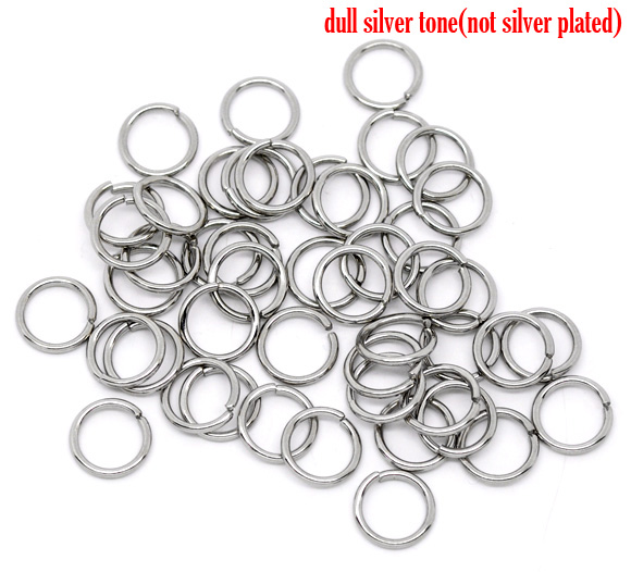 Picture of 200 PCs 10mm Dia., 1.2mm(17 gauge) 304 Stainless Steel Open Jump Rings Findings For Jewelry Making Silver Tone Round