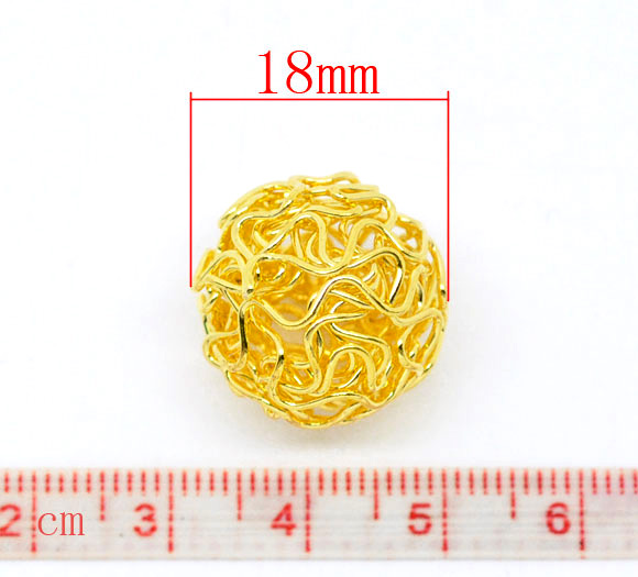 Picture of Alloy Twist Wire Beads Ball Gold Plated Hollow About 18mm Dia, 20 PCs
