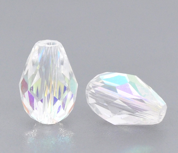 Picture of Clear AB Rainbow Color Aurora Borealis Crystal Glass Faceted Teardrop Beads 5500 11x8mm, sold per packet of 50